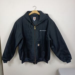 Carhartt Flannel Lined Jacket Hooded XL Black Loose Fit Duck Warmest Custom Logo